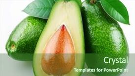  Presentation with fresh avocado - Audience pleasing PPT theme consisting of avocado with leaves backdrop and a forest green colored foreground