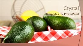  Presentation with table napkin - Slide set enhanced with avocado with lemons on napkin on wooden table close up background and a cream colored foreground