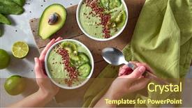  Presentation with spoon - Colorful presentation theme enhanced with avocado with pieces of kiwi backdrop and a tawny brown colored foreground