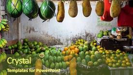  Presentation with mystery shop - Cool new presentation theme with avocados oranges and jack fruit backdrop and a tawny brown colored foreground