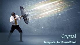  Presentation with defending - Cool new slides with avoid - business man defending light beams backdrop and a ocean colored foreground