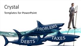  Presentation with taxes - Presentation design having avoid - businessman avoiding paying high taxes background and a white colored foreground