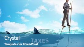  Presentation with taxes - Audience pleasing presentation theme consisting of avoid - businessman avoiding paying high taxes backdrop and a teal colored foreground