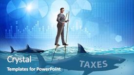  Presentation with taxes - Colorful presentation theme enhanced with avoid - businessman avoiding paying high taxes backdrop and a teal colored foreground
