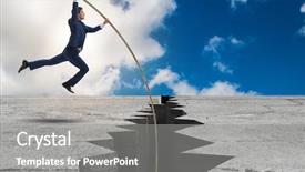  Presentation with pole - Audience pleasing presentation theme consisting of avoid bankruptcy - businessman in pole vaulting concept backdrop and a gray colored foreground