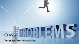  Presentation with bankruptcy - Cool new slide set with avoid bankruptcy - businessman jumping from spring backdrop and a light blue colored foreground