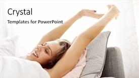  Presentation with stretching - Colorful presentation design enhanced with awake - picture showing young woman stretching backdrop and a white colored foreground
