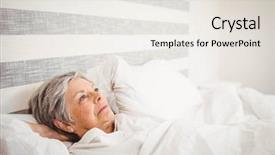  Presentation with relaxing - Amazing PPT theme having awake - thoughtful senior woman relaxing backdrop and a sky blue colored foreground