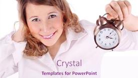  Presentation with alarm - Cool new presentation theme with awakening-woman-in-white-holds backdrop and a sky blue colored foreground