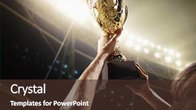  Presentation with trophy award - Presentation theme featuring award - athlete holding trophy cup background and a tawny brown colored foreground