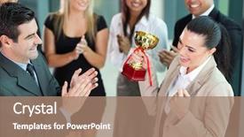  Presentation with corporate - Presentation enhanced with award - beautiful cheerful female corporate worker background and a coral colored foreground