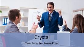  Presentation with employees - Presentation theme having award - business meeting with employees background and a light blue colored foreground