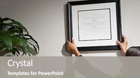  Presentation with certificate - Presentation theme with award - business woman hanging framed certificate background and a gray colored foreground