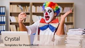 Presentation with clown - Audience pleasing presentation theme consisting of award - clown businessman working office backdrop and a  colored foreground