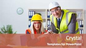  Presentation with angry construction workers - Beautiful PPT theme featuring award - construction workers having discussion backdrop and a red colored foreground