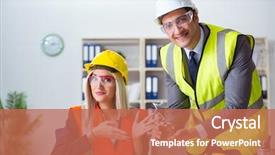  Presentation with angry construction workers - Amazing PPT theme having award - construction workers having discussion backdrop and a coral colored foreground