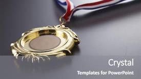  Presentation with medal - Slide deck with award - gold medal isolated background and a gray colored foreground