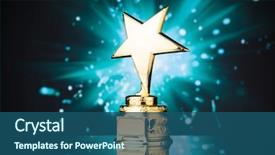  Presentation with gold trophy - Beautiful slide deck featuring award - gold star trophy against blue backdrop and a ocean colored foreground