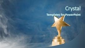  Presentation with gold trophy - PPT theme having award - gold star trophy in smoke background and a ocean colored foreground