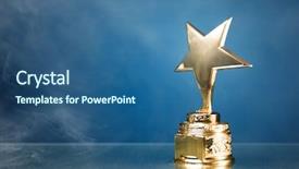  Presentation with gold trophy blue - PPT theme consisting of award - gold star trophy in smoke background and a ocean colored foreground