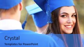  Presentation with hat - Theme featuring award - graduate students wearing graduation hat background and a light blue colored foreground