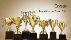  Presentation with award - Theme enhanced with award - group of trophies background and a soft green colored foreground