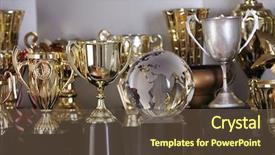  Presentation with trophy - PPT theme consisting of award - group of trophy displayed background and a tawny brown colored foreground