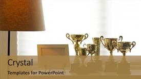  Presentation with trophy award - PPT theme featuring award - group of trophy background and a coral colored foreground