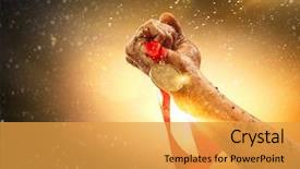  Presentation with medal - PPT layouts having award - hand held medal background and a gold colored foreground