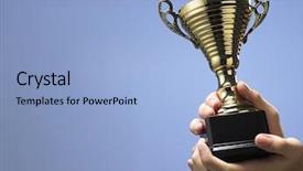  Presentation with champion - Slide deck with award - man holding a champion golden background and a light blue colored foreground