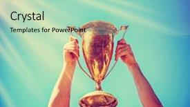  Presentation with gold trophy - Cool new PPT layouts with award - man holding up a gold backdrop and a mint green colored foreground
