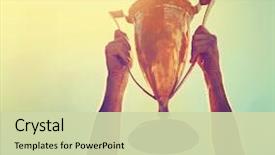  Presentation with vintage retro - PPT theme featuring award - man holding up a gold background and a soft green colored foreground