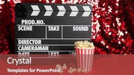  Presentation with red carpet award - Presentation having award - movie clapper and cup background and a tawny brown colored foreground