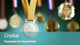  Presentation with medal - Colorful PPT layouts enhanced with award - selective focus on the medal backdrop and a teal colored foreground