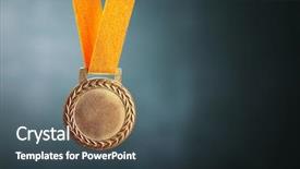  Presentation with medal - Amazing PPT theme having award - selective focus on the medal backdrop and a ocean colored foreground
