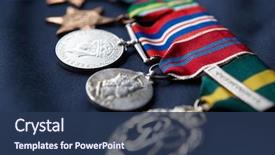  Presentation with award - Amazing slide deck having award - strip of medals backdrop and a ocean colored foreground