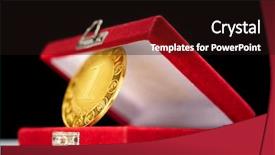  Presentation with medal - Amazing slides having award ceremony - detail shot of a gold backdrop and a wine colored foreground