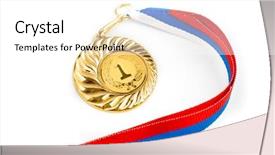  Presentation with medal - PPT theme featuring award ceremony - golden medal isolated on white background and a white colored foreground