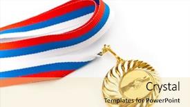  Presentation with award ceremony - Cool new slide set with award ceremony - golden medal with handshake symbol backdrop and a blonde colored foreground