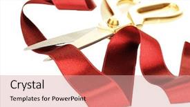  Presentation with award ceremony - Cool new slides with award ceremony - satin ribbon curled around scissors backdrop and a coral colored foreground