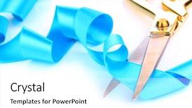  Presentation with award ceremony - Presentation theme consisting of award ceremony - satin ribbon curled around scissors background and a white colored foreground