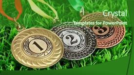 Presentation with award ceremony - Presentation theme with award ceremony - three medals on grass background background and a forest green colored foreground
