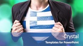  Presentation with green abstract bokeh lights - Slide set with free award - businessman stretching suit with greece background and a ocean colored foreground