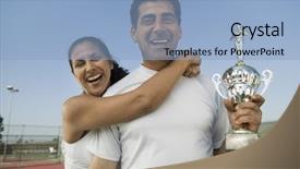  Presentation with award - Amazing presentation design having free award - tennis players backdrop and a light blue colored foreground