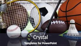  Presentation with equipment - Colorful presentation enhanced with award red orange - assorted sports equipment backdrop and a wine colored foreground