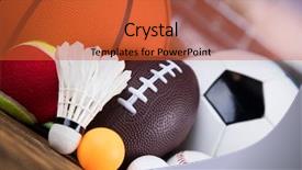  Presentation with equipment - PPT theme featuring award red orange - assorted sports equipment background and a red colored foreground