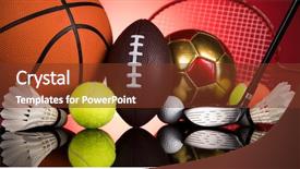 Presentation with assorted sports equipment including - PPT layouts having award red orange - assorted sports equipment background and a tawny brown colored foreground