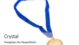  Presentation with gold medal - Slide set with award ribbon - gold medal isolated on white background and a white colored foreground