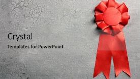  Presentation with award - Presentation theme featuring award ribbon on wooden background background and a light gray colored foreground