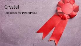  Presentation with award - PPT theme with award ribbon on wooden background background and a light gray colored foreground